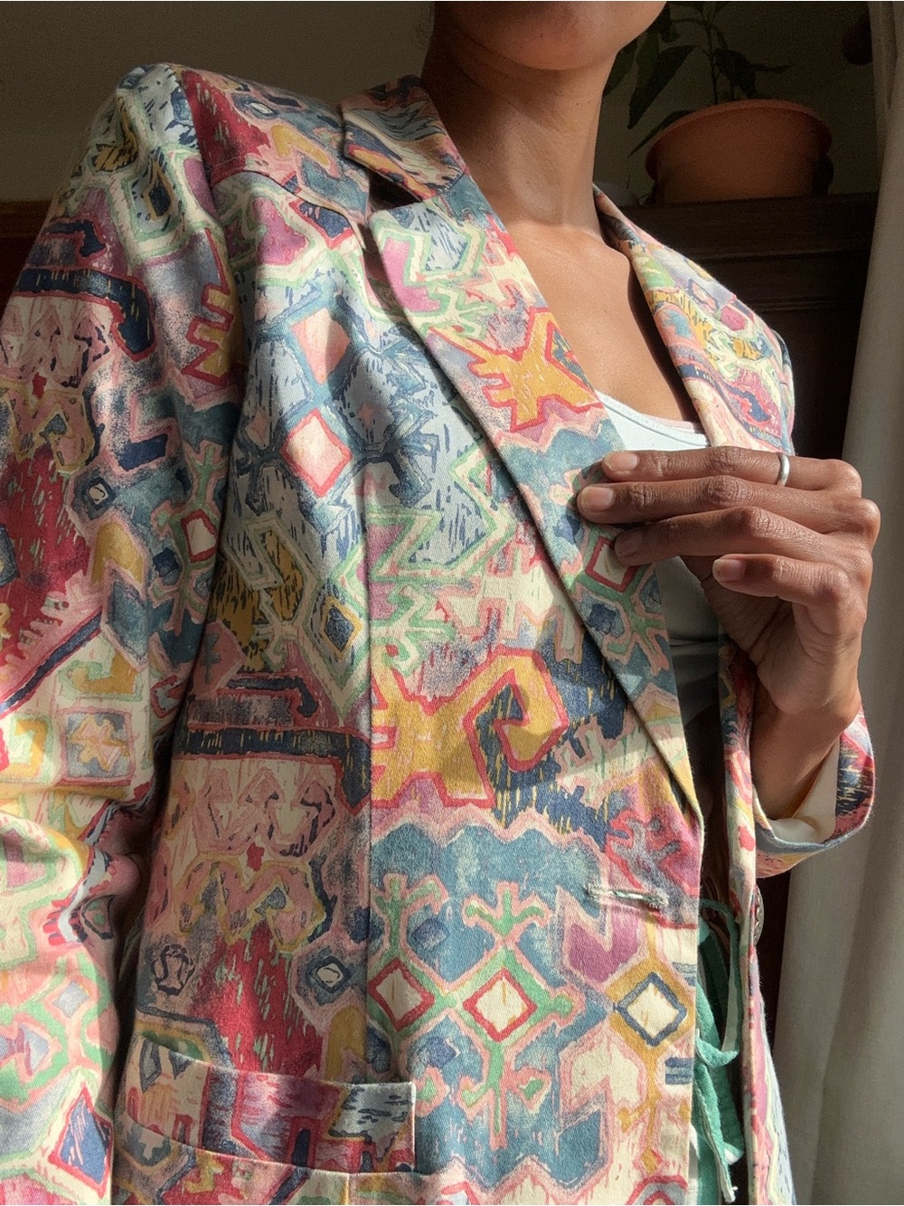 Patterned Pastel Blazer Jacket - Multicolor - Picture 4 of 8